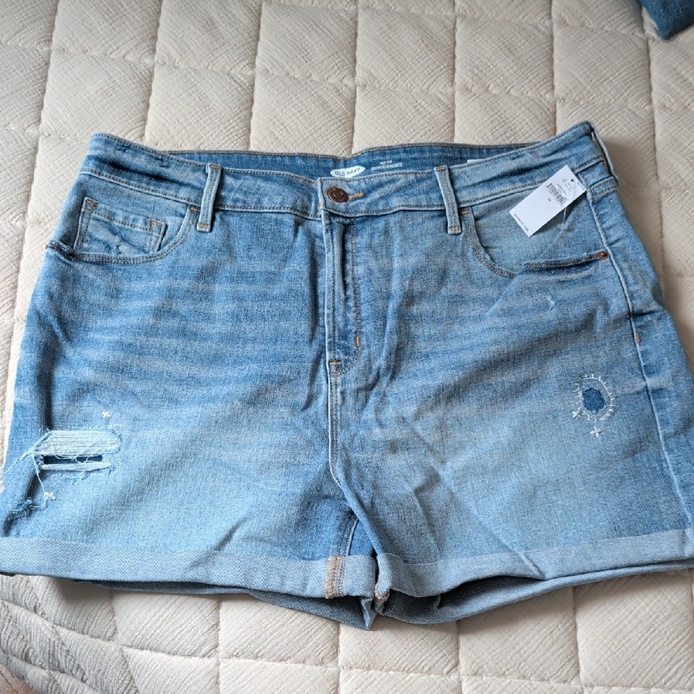 Old Navy Distressed High Rise Cuffed Light Blue Jean Shorts